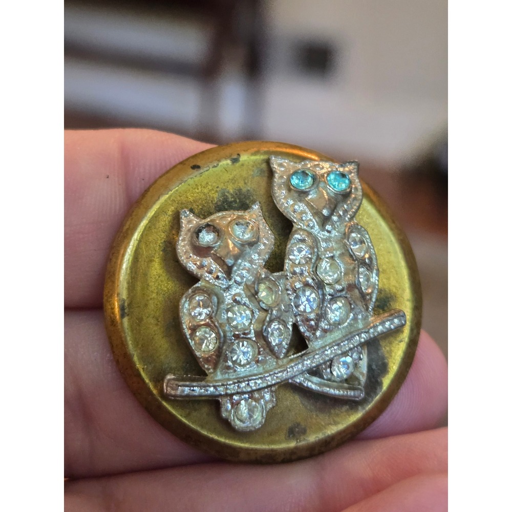 Brass Tone Owl Brooch Rare Vintage 1930s READ